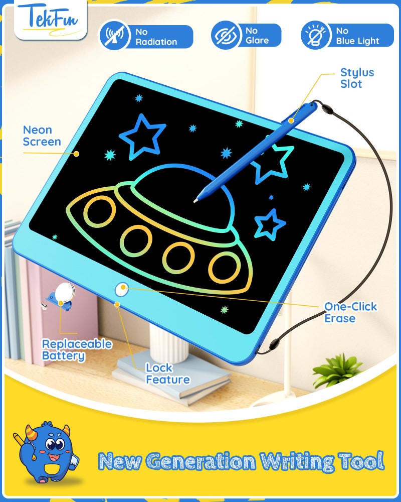 TEKFUN Kids Toys Gifts for 3+ Years Old Boys Girls Toddler  12inch LCD Writing Tablet Erasable Drawing Tablet Writing Pads  Kids Travel Toys Boys Girls Birthday Gifts Age 3 4 5 6 7 (Blue) - Image 3